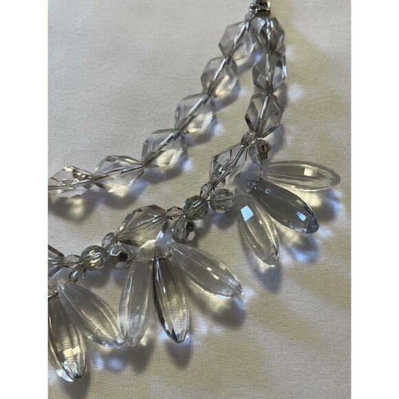 LOFT VINTAGE CHUNKY Double Chain Clear Acrylic Bead Necklace Silver Tone 18” - Picture 5 of 10